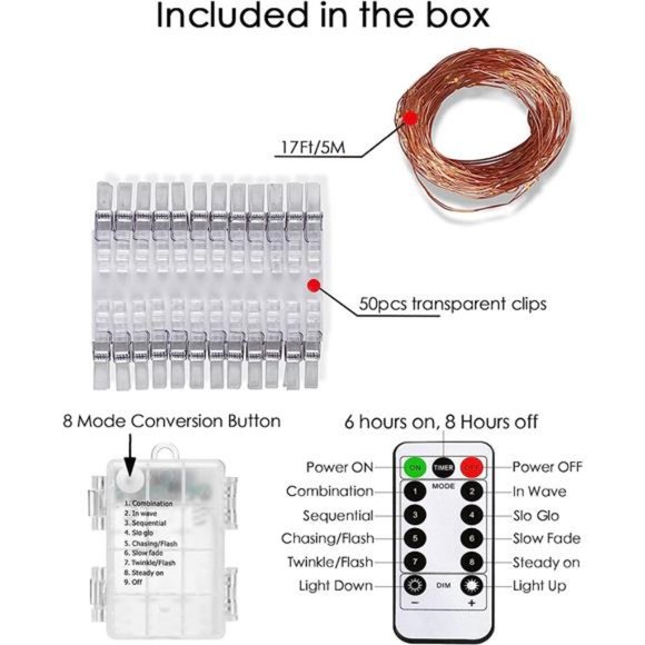 Photo Hanging Clips String, 50 LED Photo Clips String Lights 17ft Photo String - Picture 3 of 6